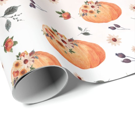Herfst Flowers en pompoenen Cadeaupapier (Rol Hoek)