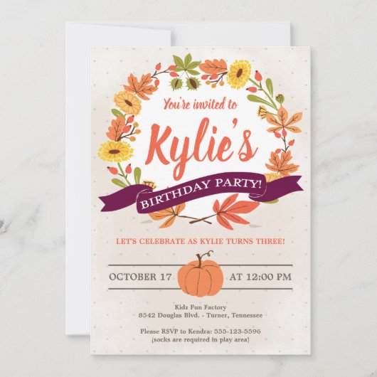 Herfst Flowers en Pumpkin Birthday Party Invitatio Kaart (Voorkant)