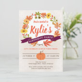 Herfst Flowers en Pumpkin Birthday Party Invitatio Kaart (Staand voorkant)