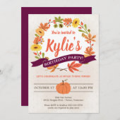 Herfst Flowers en Pumpkin Birthday Party Invitatio Kaart (Voorkant / Achterkant)