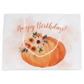 Herfst Flowers en Pumpkin Happy Birthday Groot Cadeauzakje (Voorkant)