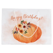 Herfst Flowers en Pumpkin Happy Birthday Groot Cadeauzakje (Achterkant)