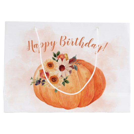 Herfst Flowers en Pumpkin Happy Birthday Groot Cadeauzakje (Achterkant)