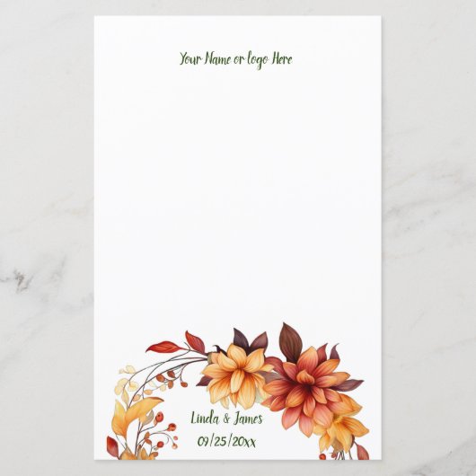 Herfst Flowers gepersonaliseerd briefpapier (Voorkant)