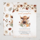 Herfst Flowers Highland Koe Baby shower Kaart (Voorkant / Achterkant)