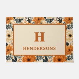 Herfst Flowers Monogrammed Familienaam Welkom Deurmat