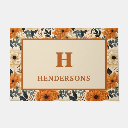 Herfst Flowers Monogrammed Familienaam Welkom Deurmat (Voorkant)