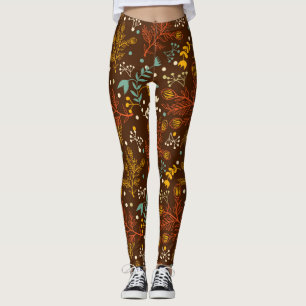  Herfst Flowers op Rich Brown Background Leggings