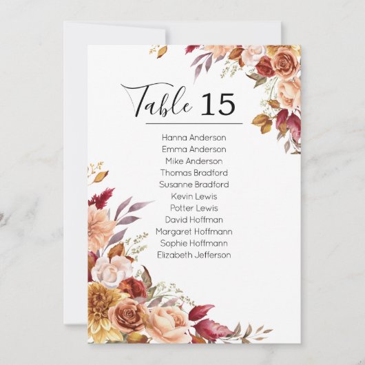 Herfst Flowers Pompoenen Tafel Kaart Zitkaarten (Voorkant)