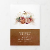 Herfst Flowers Pumpkin Elegant Boho Wedding Drieluik Uitnodiging (Cover)