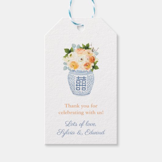 Herfst Flowers Pumpkin White Greek Key Baby shower Cadeaulabel (Voorkant)
