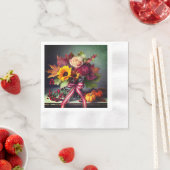 Herfst Flowers & Rood/Wit Lint, Cocktailpapier Servet (Insitu)