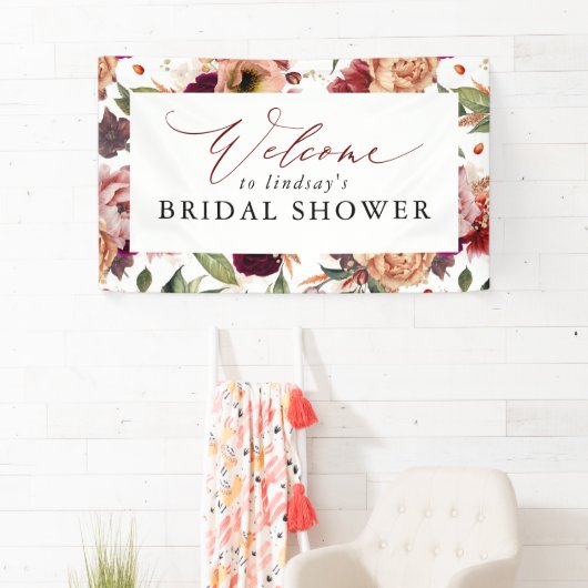 Herfst Flowers Sinaasappel en Bourgondië Rood Welk Spandoek (Insitu)