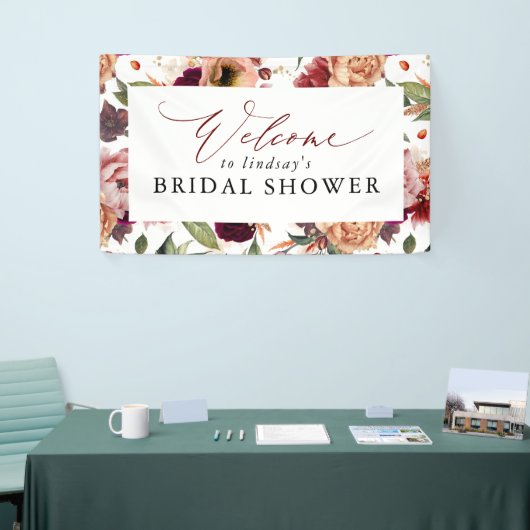 Herfst Flowers Sinaasappel en Bourgondië Rood Welk Spandoek (Beurs)