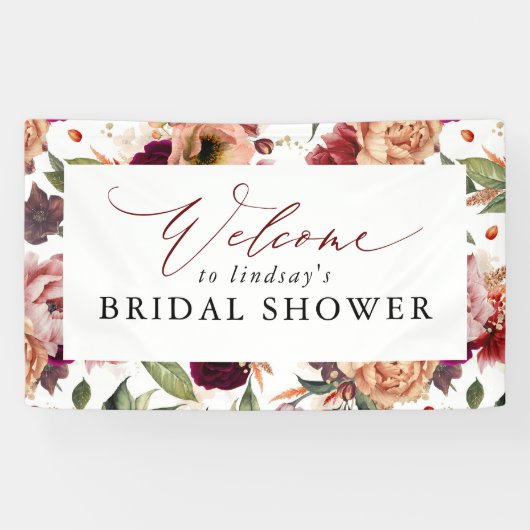 Herfst Flowers Sinaasappel en Bourgondië Rood Welk Spandoek (Horizontaal)