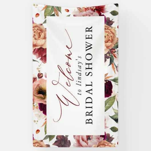 Herfst Flowers Sinaasappel en Bourgondië Rood Welk Spandoek (Verticaal)