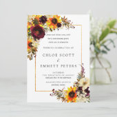Herfst Flowers Sunflower Roos Rustic Wedding Kaart (Staand voorkant)