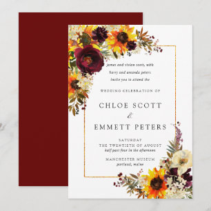 Herfst Flowers Sunflower Roos Rustic Wedding Kaart