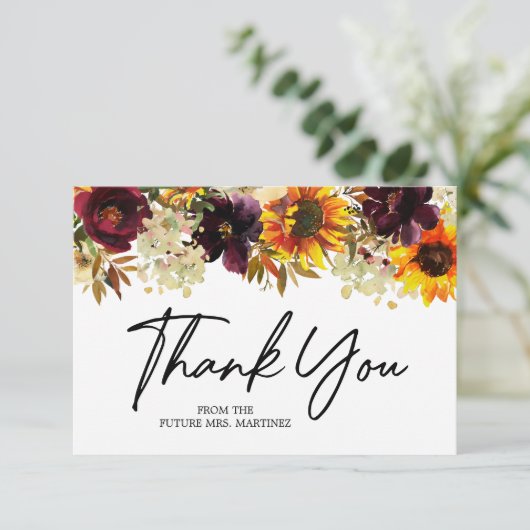 Herfst Flowers Sunflower Roos Vrijgezellenfeest Bedankkaart (Staand voorkant)