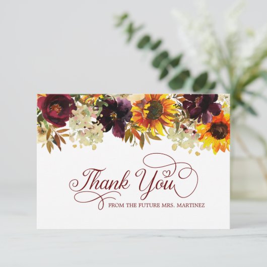 Herfst Flowers Sunflower Roos Vrijgezellenfeest Bedankkaart (Staand voorkant)