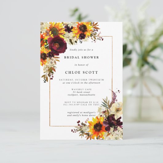 Herfst Flowers Sunflower Roos Vrijgezellenfeest Kaart (Staand voorkant)