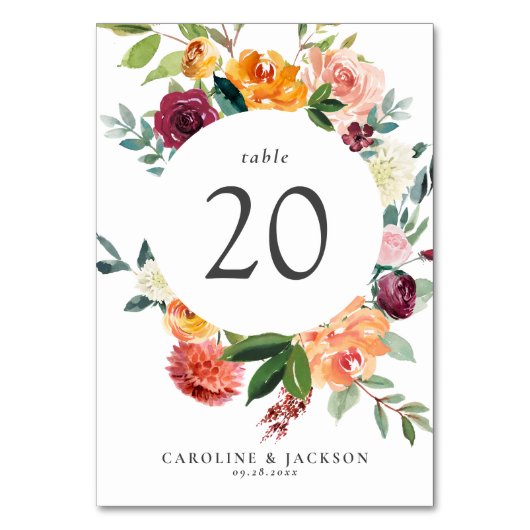 Herfst Flowers Table Number Card voor bruiloft Kaart (Achterkant)