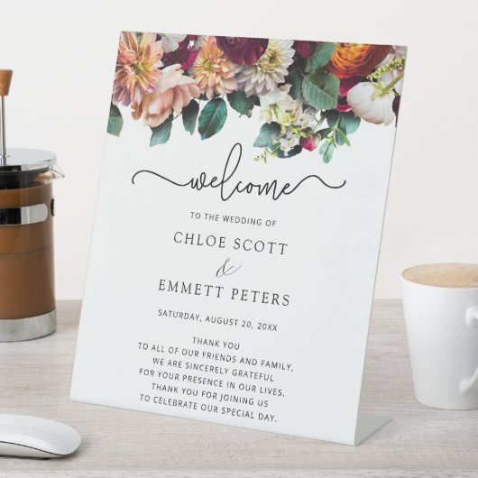 Herfst Flowers Wedding Ceremony Welkom Reclamebord Met Voetstuk (Insitu)