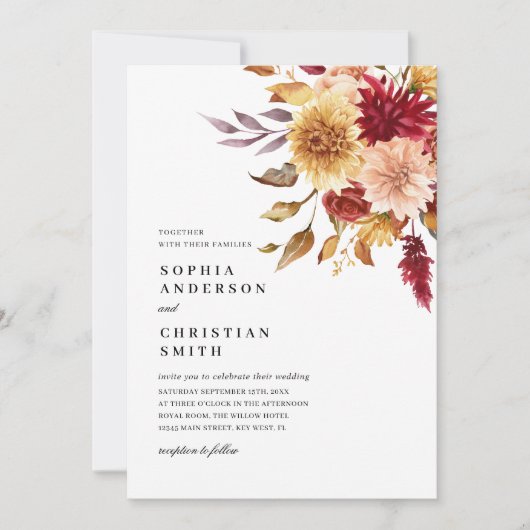 Herfst Flowers Wedding Invitation Kaart (Voorkant)