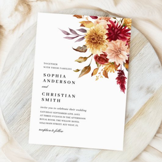 Herfst Flowers Wedding Invitation Kaart