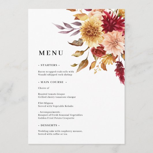 Herfst Flowes Wedding Menu (Voorkant)