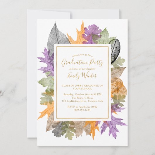 Herfst Foliage Autumn laat gouden script Afstudere Kaart (Voorkant)