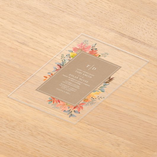 Herfst Foliage Autumn Leaves Fall Wedding Uitnodig Acryl Uitnodigingen (Laagn)