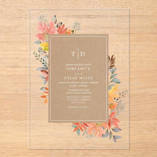 Herfst Foliage Autumn Leaves Fall Wedding Uitnodig Acryl Uitnodigingen (Voorkant)