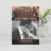 Herfst Foliage Autumn Wedding Wood Licht Foto Save The Date (Staand voorkant)