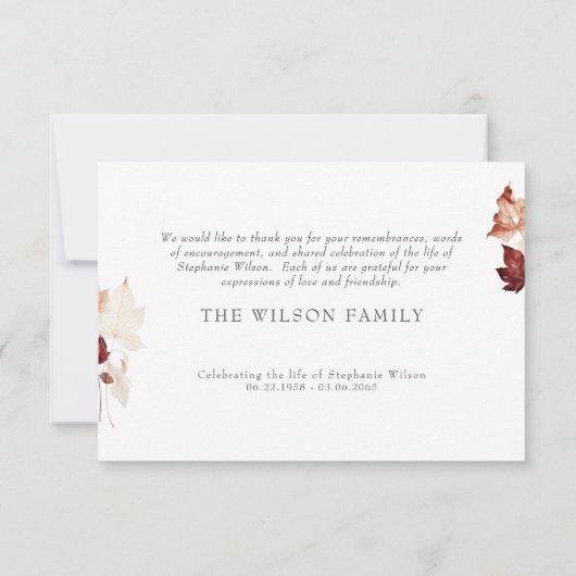 Herfst Foliage Begrafenis Dank u Bedankkaart (Achterkant)