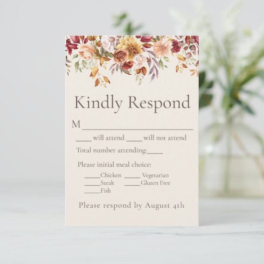 Herfst Foliage Bloemen Ivoor Bruiloft Reactie RSVP (Staand voorkant)