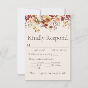 Herfst Foliage Bloemen Ivoor Bruiloft Reactie RSVP Kaartje
