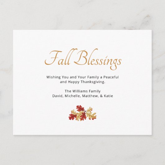 Herfst Foliage Elegante Thanksgiving Zegeningen Feestdagenkaart (Voorkant)