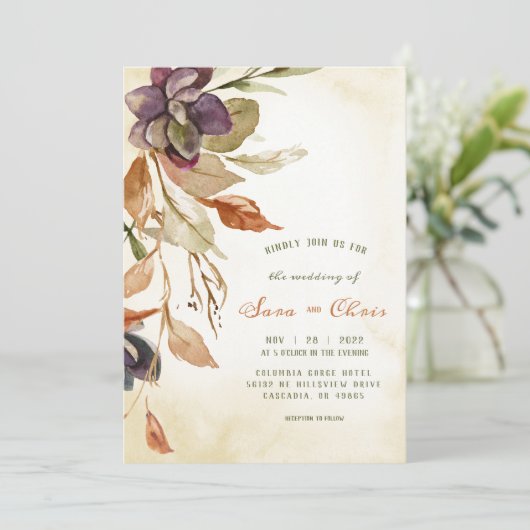 Herfst Foliage en Succulent | Tan Waterverf Kaart (Staand voorkant)