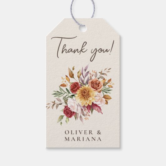 Herfst Foliage Floral Ivoor bruiloft gunst Cadeaulabel (Voorkant)