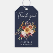 Herfst Foliage Floral Navy Blue bruiloft gunst Cadeaulabel (Voorkant)