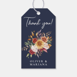 Herfst Foliage Floral Navy Blue bruiloft gunst Cadeaulabel