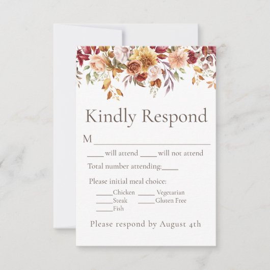 Herfst Foliage Floral Wedding Response RSVP-kaart RSVP Kaartje (Voorkant)