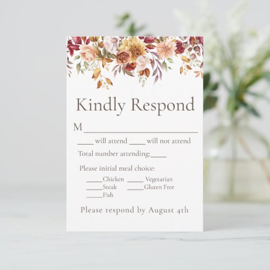 Herfst Foliage Floral Wedding Response RSVP-kaart RSVP Kaartje (Staand voorkant)
