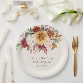 Herfst Foliage Flowers Ivoor Verjaardagsfeestje Papieren Bordje