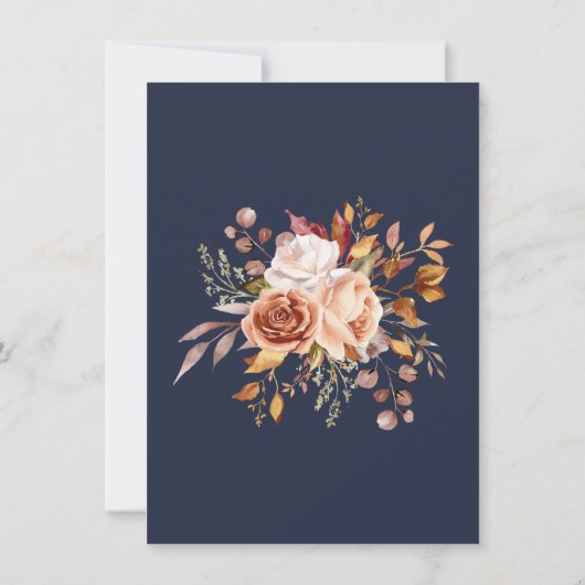 Herfst Foliage Flowers Navy Blue Dank u kaart (Achterkant)