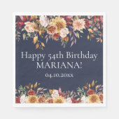 Herfst Foliage Flowers Navy Blue Verjaardagsfeest Servet (Voorkant)