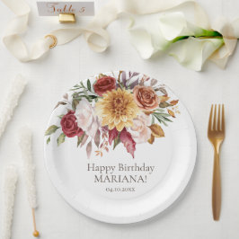 Herfst Foliage Flowers Wit Verjaardagsfeest Papieren Bordje