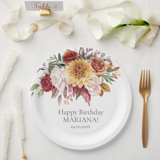 Herfst Foliage Flowers Wit Verjaardagsfeest Papieren Bordje (Huwelijk)