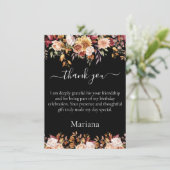 Herfst Foliage Flowers Zwart Dank u kaart (Staand voorkant)
